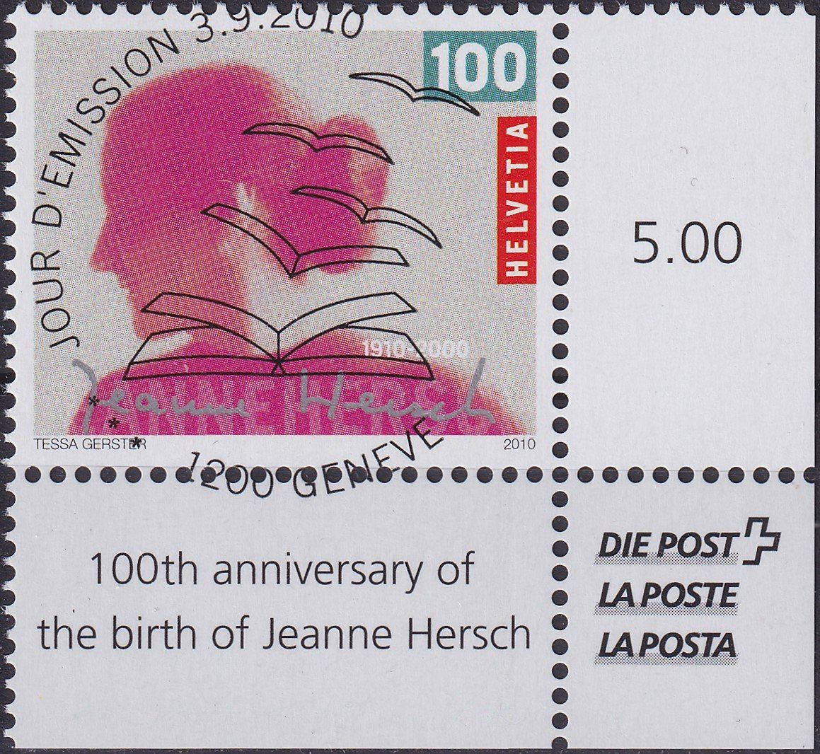Tutti i francobolli: 2010, Nr.1367 "Jeanne Hersch" mit ET-Voll-Stempel +ECKTABS. – Usato da Sursee venduto da Luzernerraute