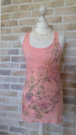 Top corail motifs fleurs LAST QUEEN, taille M/L, NEUF