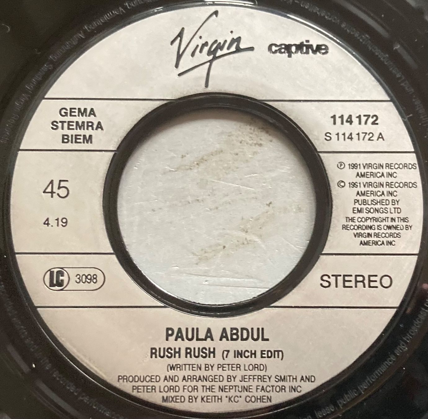 Dischi in vinile: PAULA ABDUL - RUSH RUSH – Usato da Poliez-Pittet venduto da Newtown-Records 2