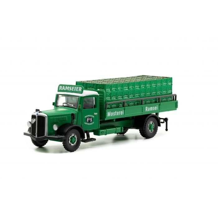 Modellini d'auto: Saurer S4C Pritsche Ramseier Apfelsaft – Nuovo e nell'imballaggio originale da Basel venduto da Dogana