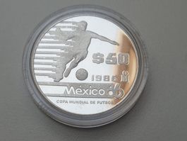 🇲🇽 Mexico 50 Pesos 1985 World Cup **Proof** Silver