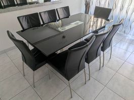 Esstisch + 8 Echtleder Stühle