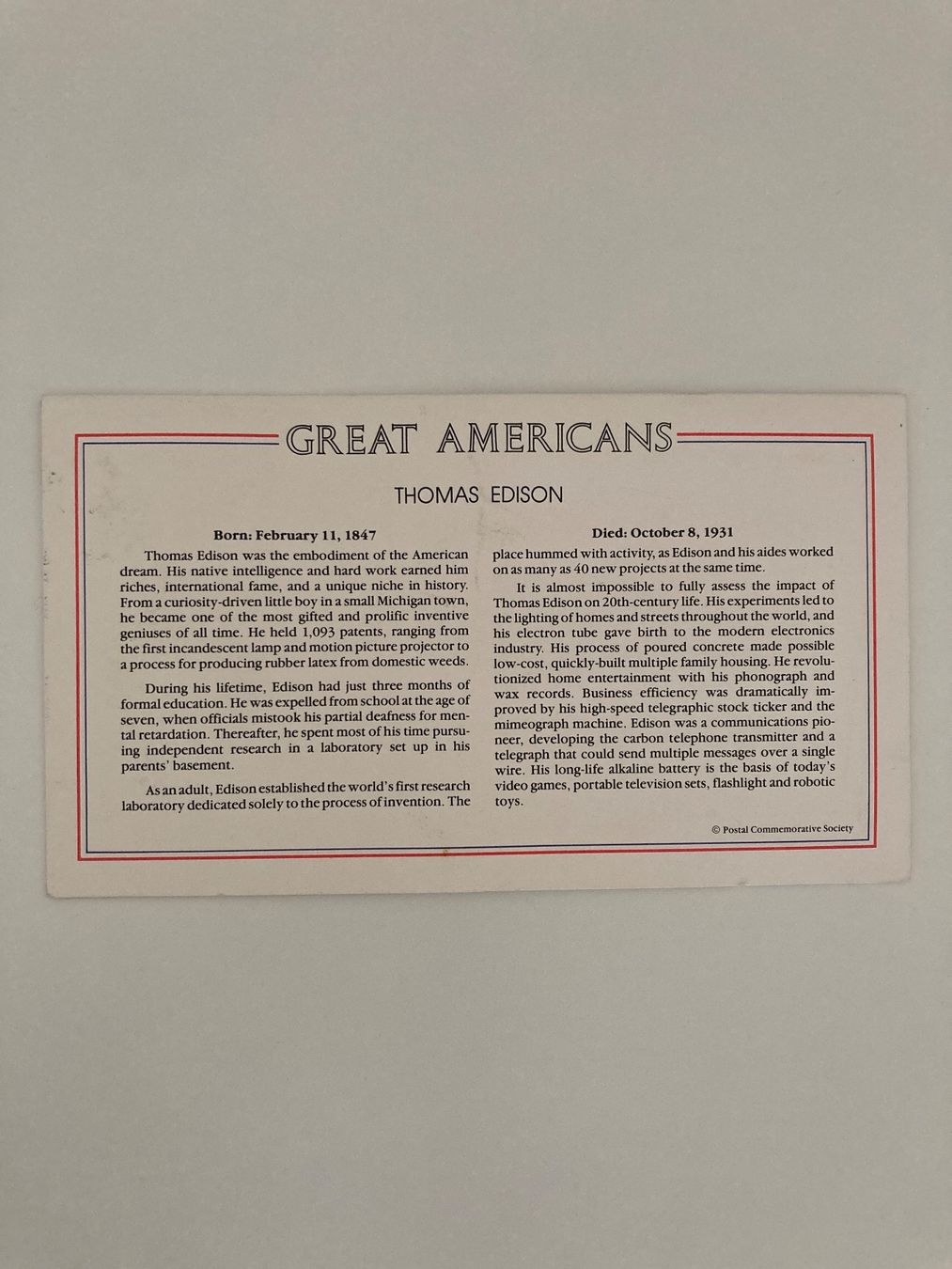 Alle Briefmarken: Postal Commemorative Society / Thomas Edison Stamp / Replica – Gebraucht aus Genthod von daz_world 5