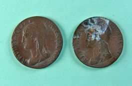 Zwei 5-Centime-Münzen Frankreich, Jahr 4 (1795), Kupfer
