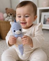 Baby Rattle Toy, Crochet, Unicorn, Wooden Ring, Spring ✨