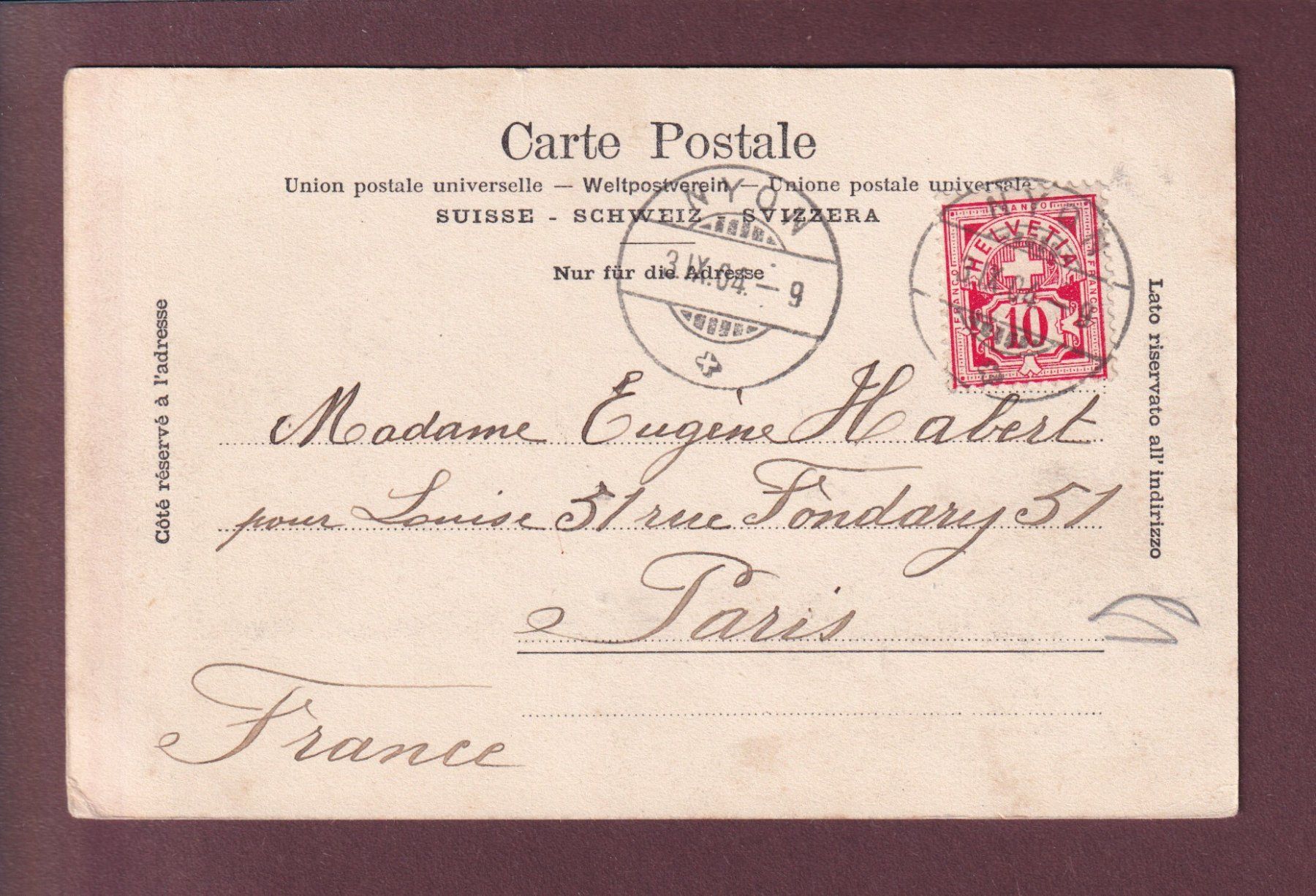 Ansichtskarten: LAUSANNE - 1904 – Gebraucht aus Pully von nicecards 1