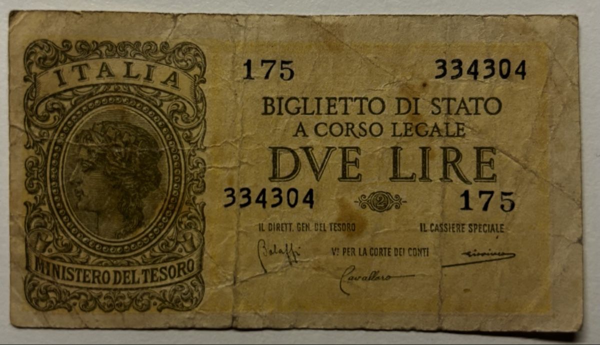 Banconote: Italien 2 Lire 1944 – Usato da Algetshausen venduto da Carrhard