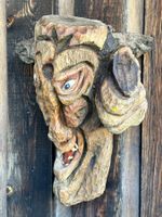 Wandmaske Holz handgeschnitzt Fratze gebraucht