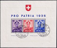 1936, Pro Patria Wehranleihe-Block Nr. W8, BERN mit Attest.