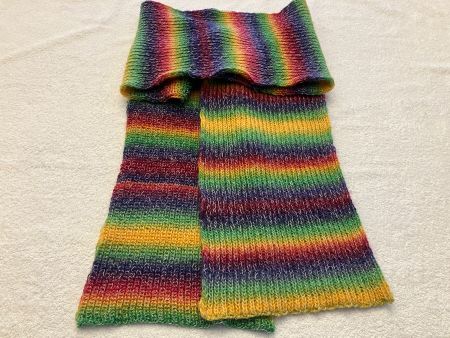 Handgestrickter langer Regenbogen-Schal, Wolle und Kaschmir