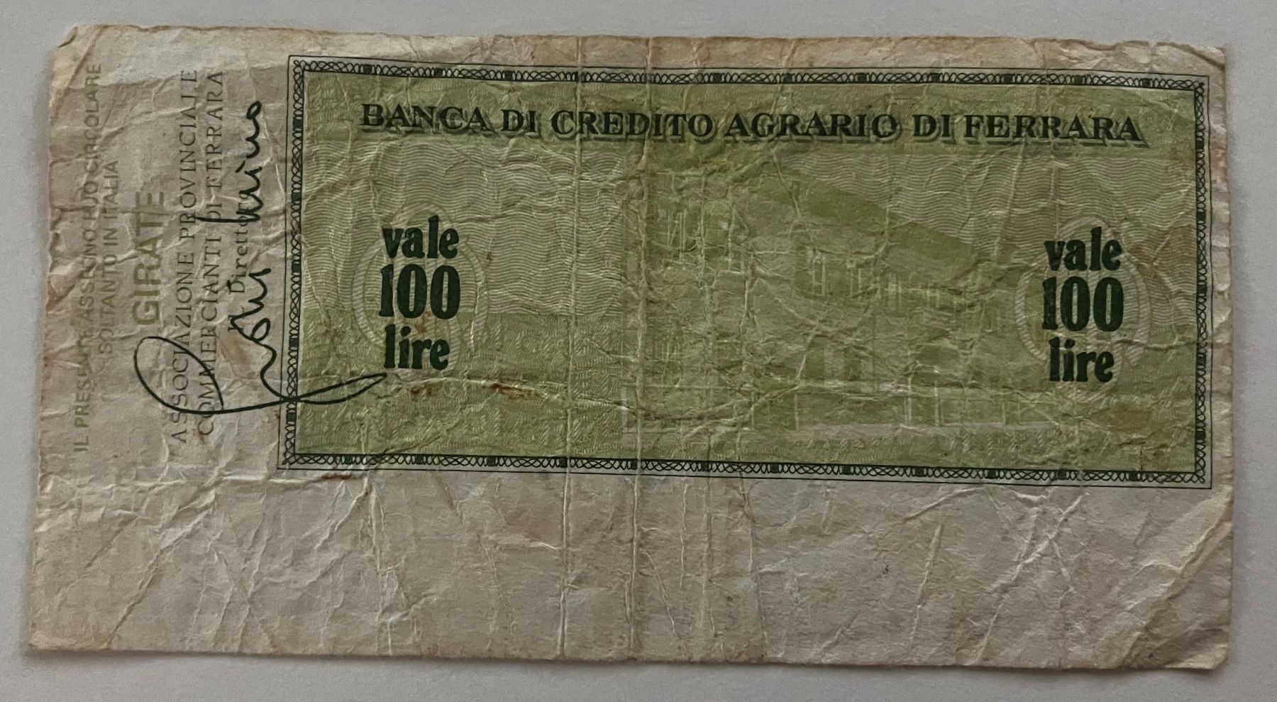 Banconote: Italien 100 Lire Scheck 1976 – Usato da Algetshausen venduto da Carrhard 1