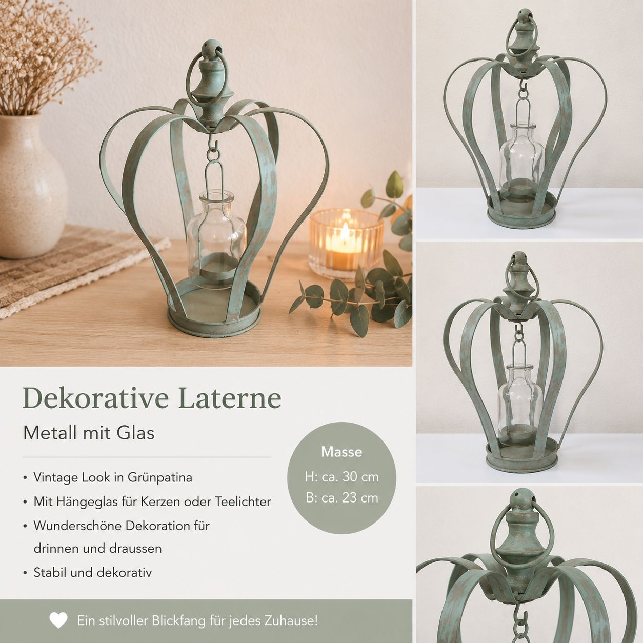 Laternen: Dekorative Laterne Krone Metall mit Glas – Gebraucht aus Rain von -LUMA- 1