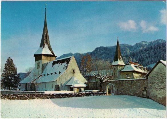 Cartoline postali: Rougemont - L'Eglise et le Château – Usato da Binningen venduto da Mountainrider