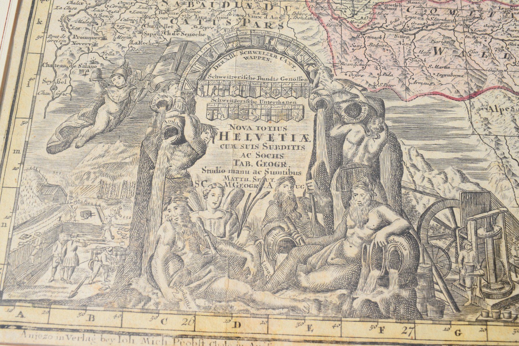 Incisioni: Kupferstich Mathaeus Seutter 1730 Schweiz – Usato da Brügg BE venduto da Aristotolius 1