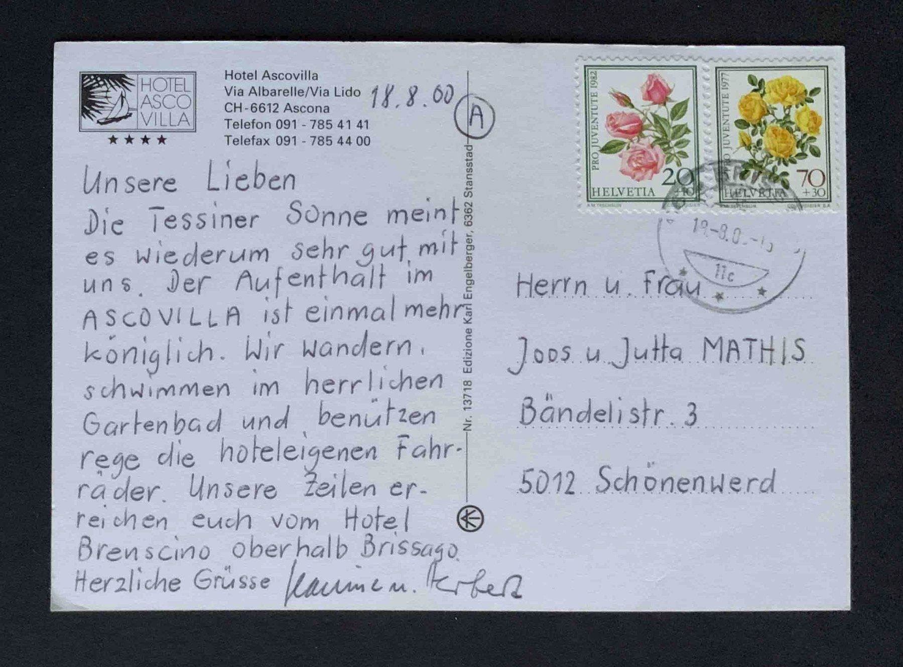Cartoline postali: AK Hotel Ascovilla Ascona – Usato da Goldau venduto da artelier1 1