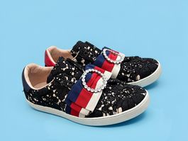 GUCCI Sneakers, stilvoll, aus Leder, Spitze & Stoff, Gr 37.5
