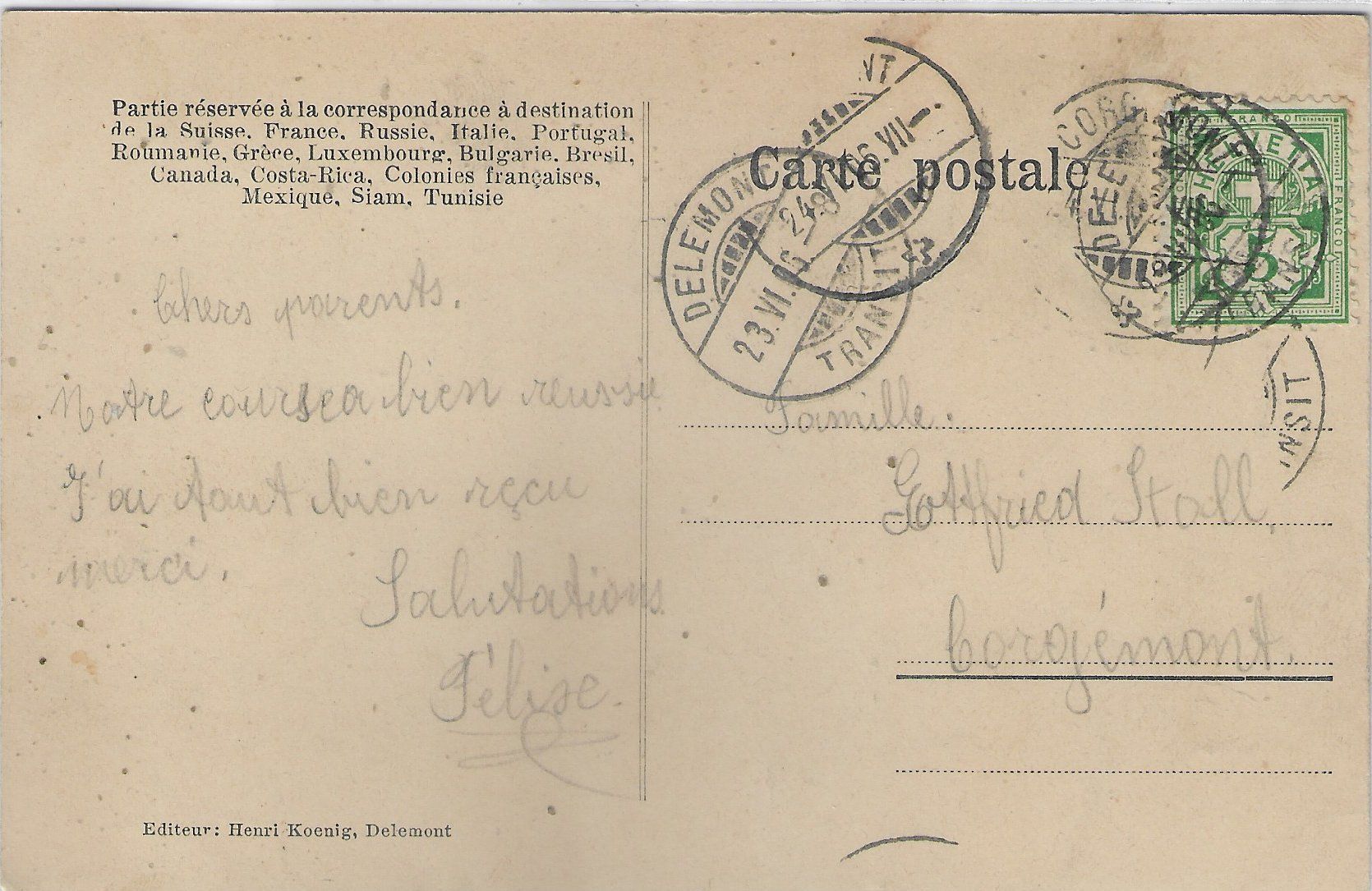Ansichtskarten: Salut de Delemont - Multiview 1906 – Gebraucht aus Ettingen von Kartenplanet 1