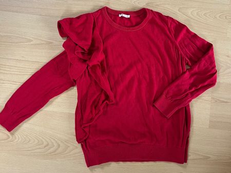 Esprit Pullover mit Rüsche, rot, Grösse XL, neuwertig