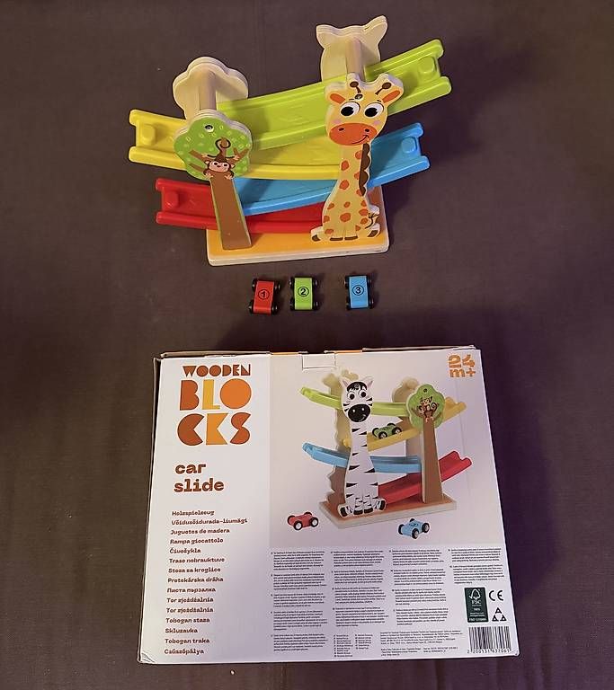 Giocattoli: Wooden Blocks Holz-Autorennbahn Zebra/Giraffe – Usato da Wolfhausen venduto da KugelKopf 1