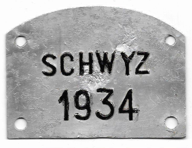 Insegne: Velonummer Schwyz 1934 SZ 34 – Usato da Bülach venduto da anska