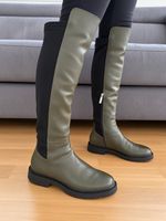 Khaki Overknee Stiefel Leder/Textil, Gr. 37 - Top Zustand!