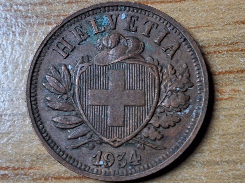 Alle Münzen: 2 Rappen 1934 - Selten! – Gebraucht aus Münchenstein von purbach1 4