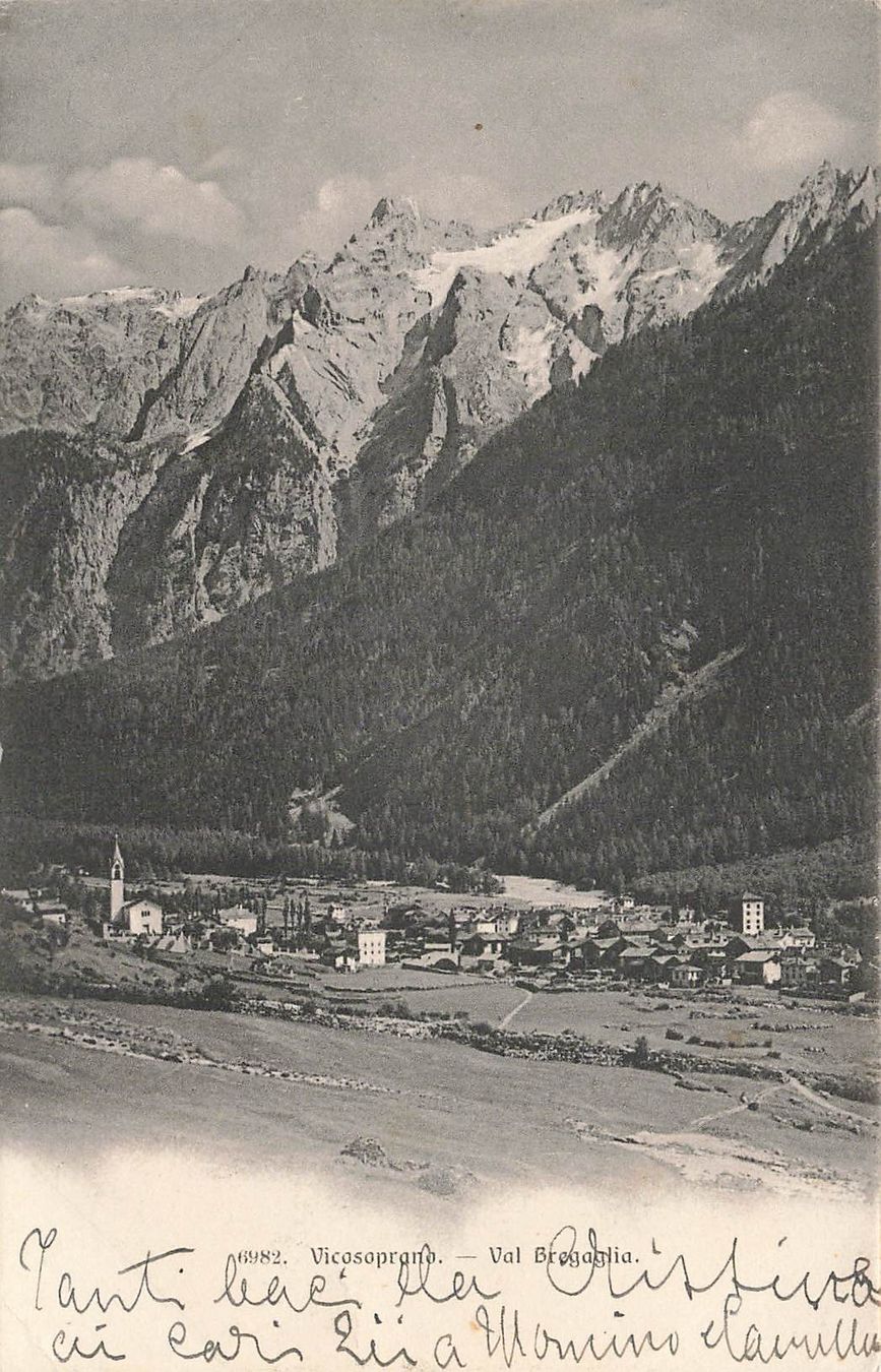 Ansichtskarten: Vicosoprano GR Bergell Panorama – Gebraucht aus Biasca von Blenio71