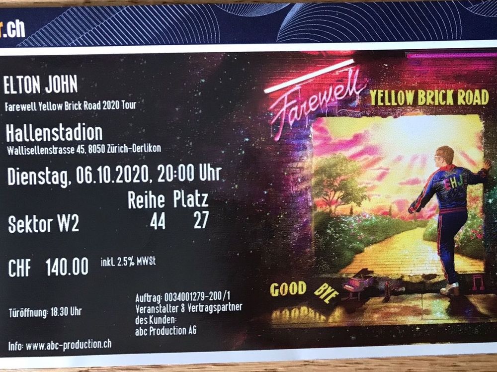 2 Tickets für Elton John Konzert am 01.07.2023 in Zürich Kaufen auf