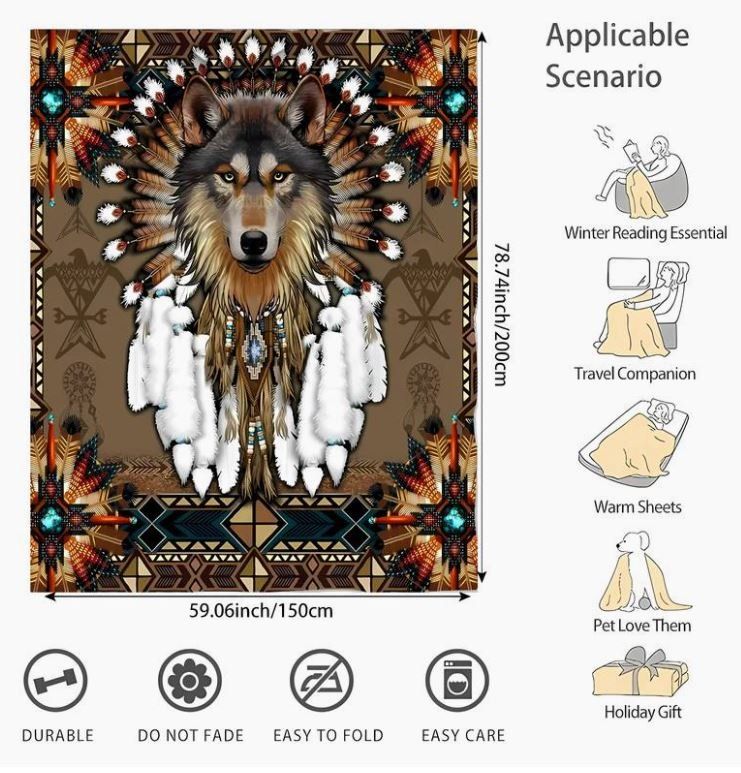 Coperte: Indianer/Wolf Kuschel Decke 200x150cm – Nuovo e nell'imballaggio originale da Langenbruck venduto da Gumsi 1