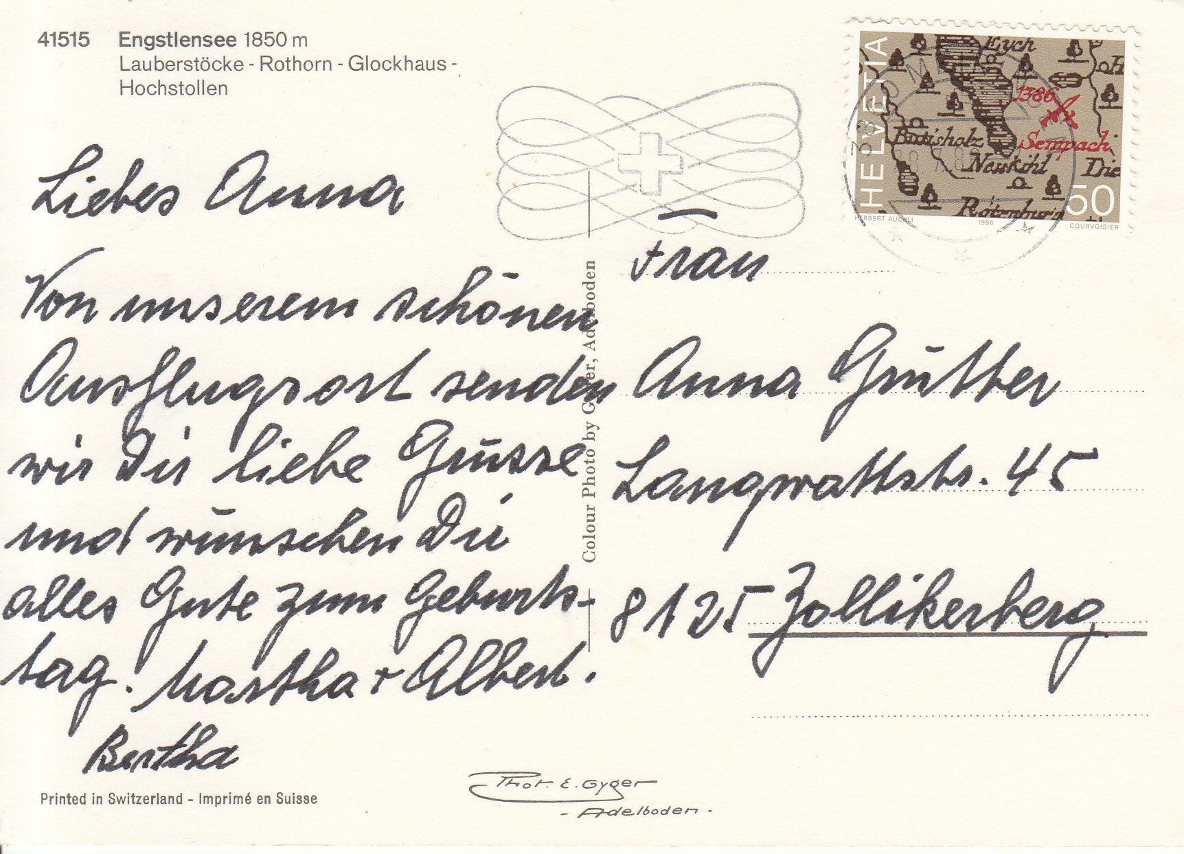 Cartoline postali: Engstlensee 1986 – Usato da Bürglen TG venduto da StampGraf 1