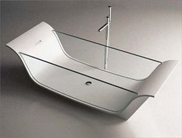 Freistehende Badewanne Mineralguss weiss glanz & Glas 180