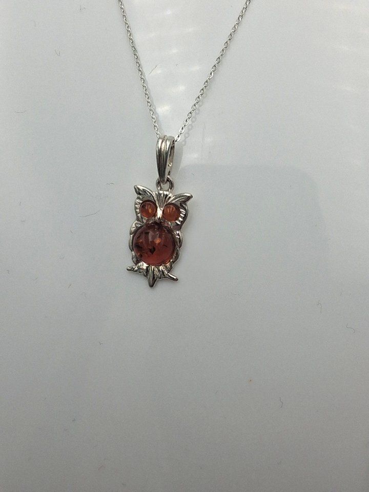Ciondoli: Bernstein Eulen Anhänger 925 Silber Eulenanhänger Collier – Nuovo e nell'imballaggio originale da Heiligkreuzsteinach venduto da schmucktime 2