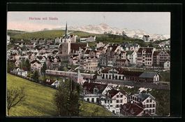 Herisau, Ortsansicht mit Säntis und Bah
