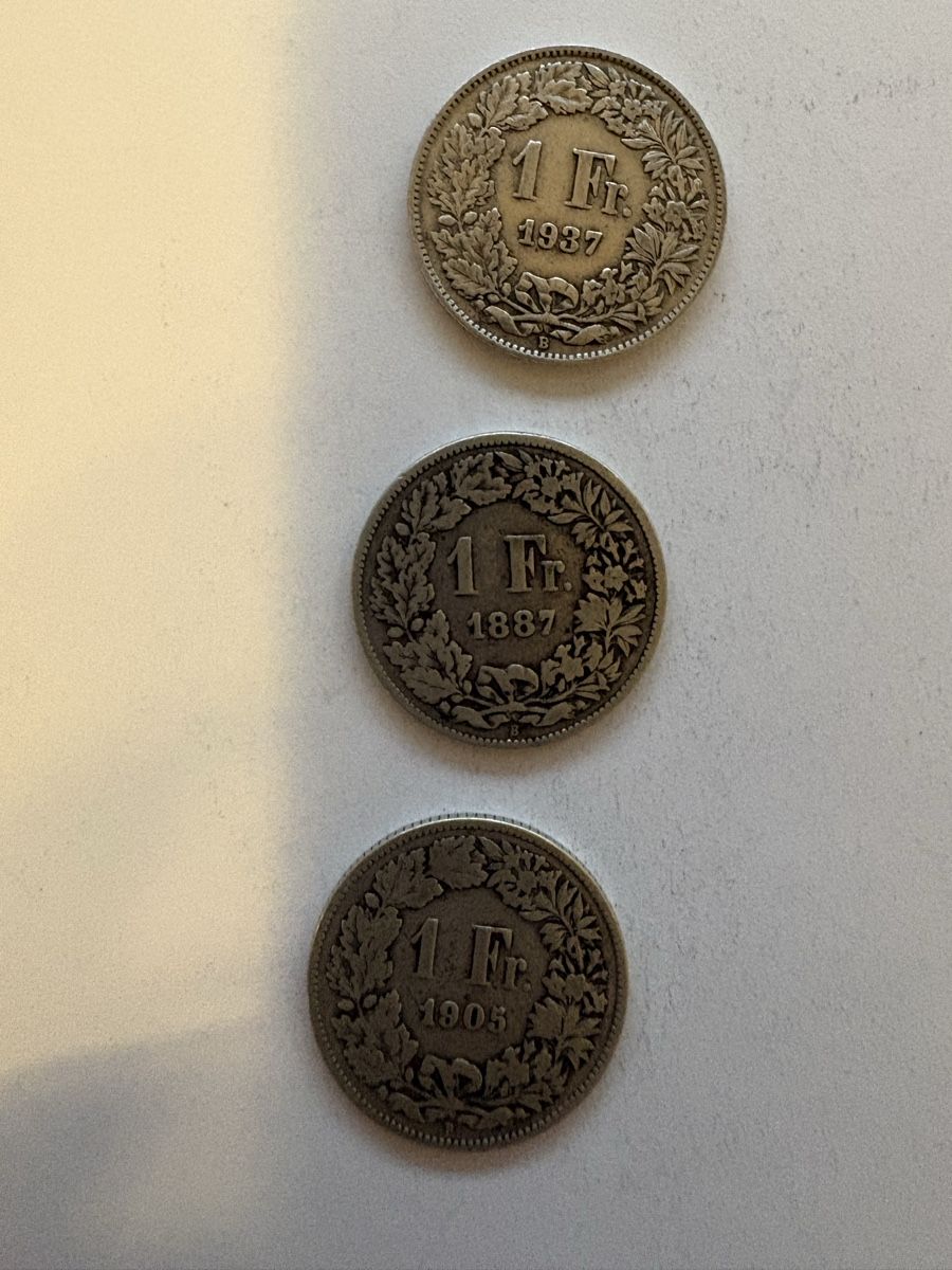 Alle Münzen: 1fr 1905 1937 1887 – Gebraucht aus Murten von Tzaugg 1