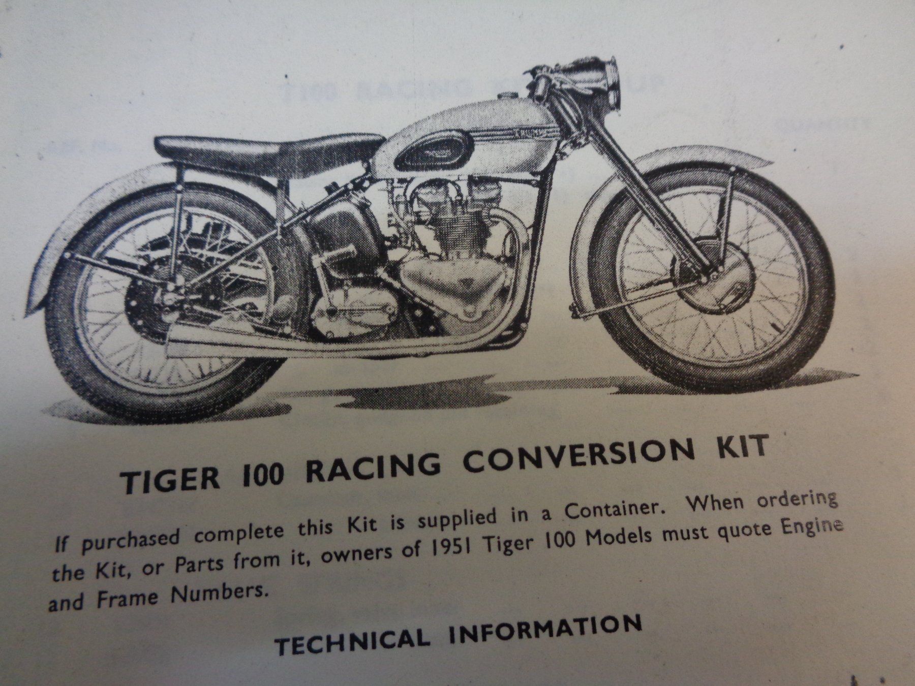 Triumph Alle Motorradersatzteile: Triumph T 100 - Tiger - Racingkit – Gebraucht aus Allschwil von mumat