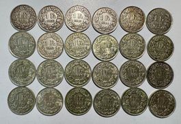 SILBERMÜNZEN SCHWEIZ, 24 STÜCK, Jg. 1921-1960, Konvolut 1