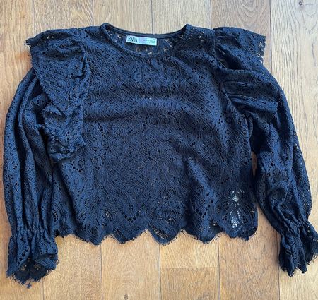 ZARA Black Lace Blouse, Size S, cotton
