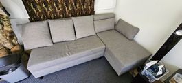 Ecksofa grau Stoff mit Kissen guter Zustand