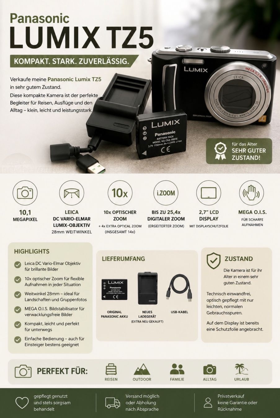 Panasonic Fotocamera: Panasonic Lumix TZ5 – Usato da Siggenthal Station venduto da DynamicLight 1