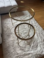 Couchtisch Set 2-teilig rund Glas Gold guter Zustand