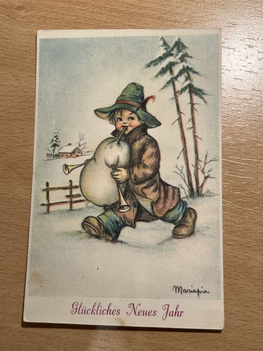 Ansichtskarten: Alte Ansichtskarte - Bub mit Dudelsack - Wintermotiv – Gebraucht aus Hinwil von Chuan2