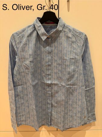 Hellblaue Langarmbluse mit Muster S. Oliver Gr. 38/40