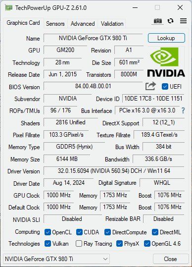 Nvidia Grafikkarten: NVIDIA Founders Edition GTX 980 ti – Gebraucht aus Oberlunkhofen von  4