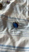 Bague  bleu ovale  argenté