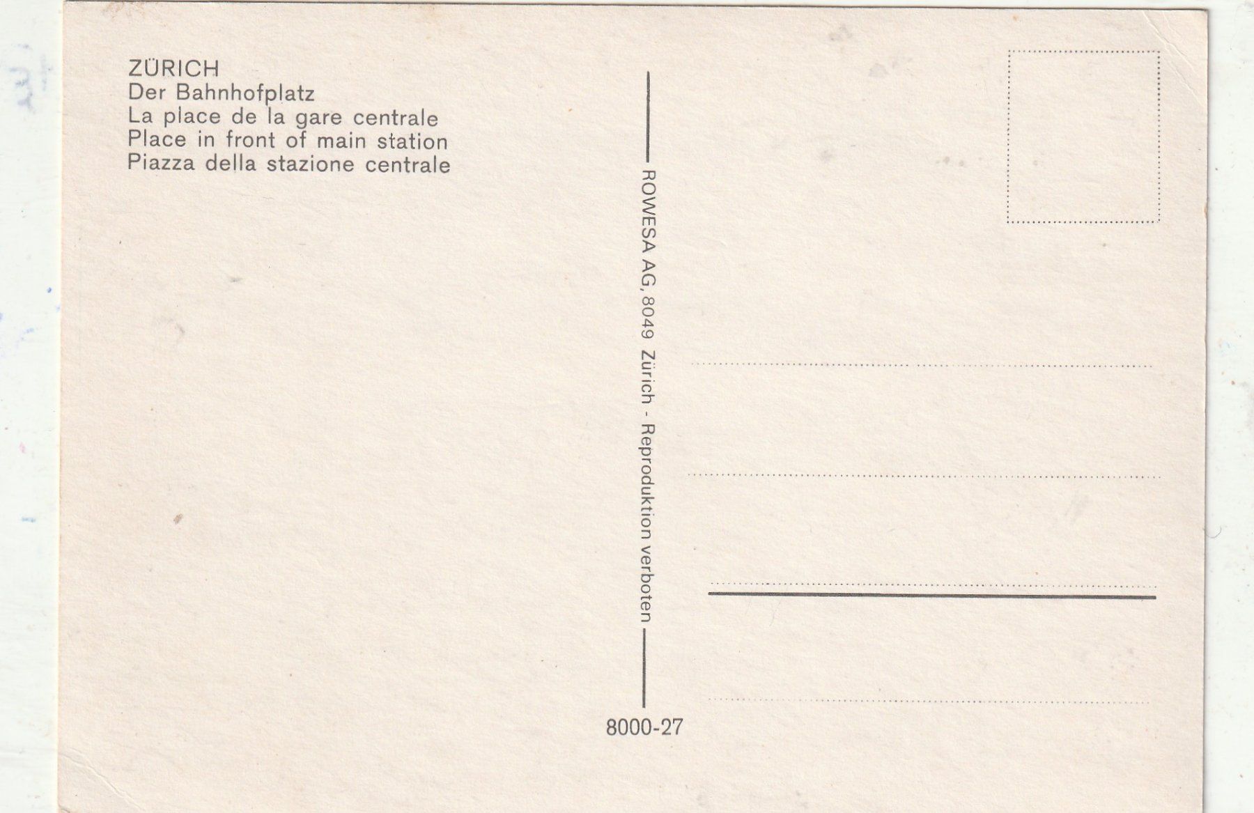 Cartoline postali: Zürich Bahnhofplatz – Usato da Lumbrein venduto da made02 1