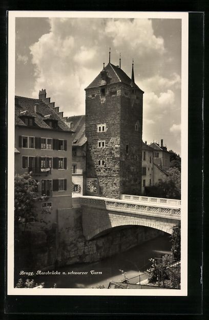 Cartoline postali: AK Brugg, Aarebrücke u. schwarzer Turm – Usato da Berlin venduto da bartko-reher