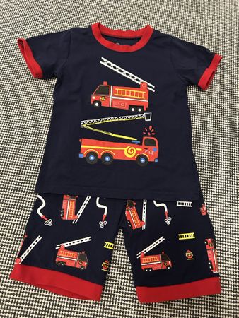 Kinder Schlafanzug Feuerwehr Grösse 98/104 Blau Rot