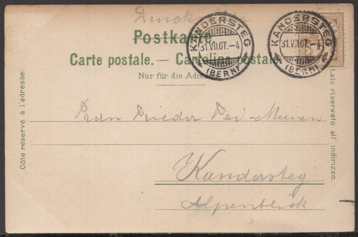Ansichtskarten: Blümlisalp   1907 – Gebraucht aus Aarau von kufi44 1