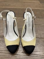 Chanel Tricolor Patent Leather and Canvas Cap Toe Slingback