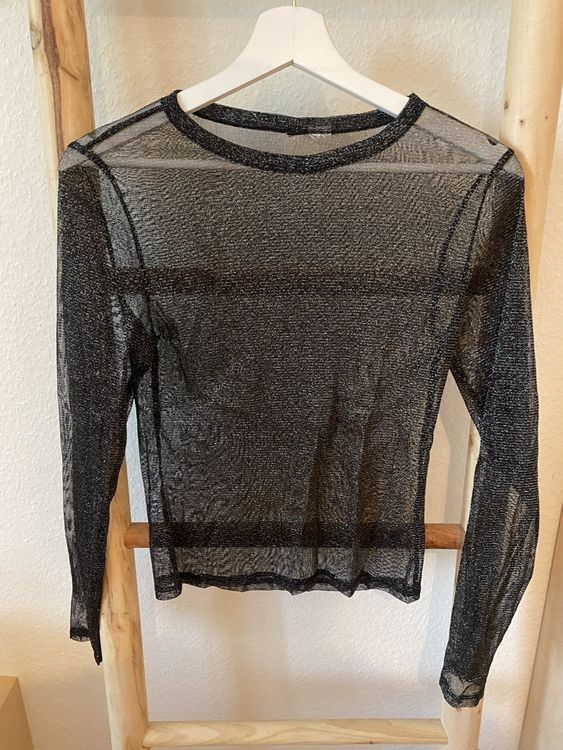 Pluvyze Mesh Oberteil Damen Mit Glitzer - Netz Langarm Top Für Party & Festival